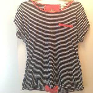 Coral and Blue/White Stripe Tee